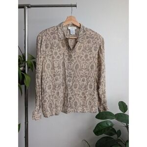 Vintage 70s 80s Jones New York Blouse 10 baroque Victorian style shirt Damask